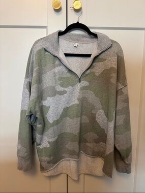 aerie Camo Half-Zip Pullover Sweater - Green & Gray